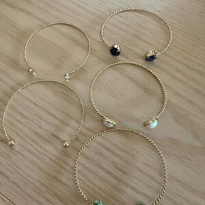 Gold Open Cuff Bracelet with Colored Stone Ends - Women Jewelry